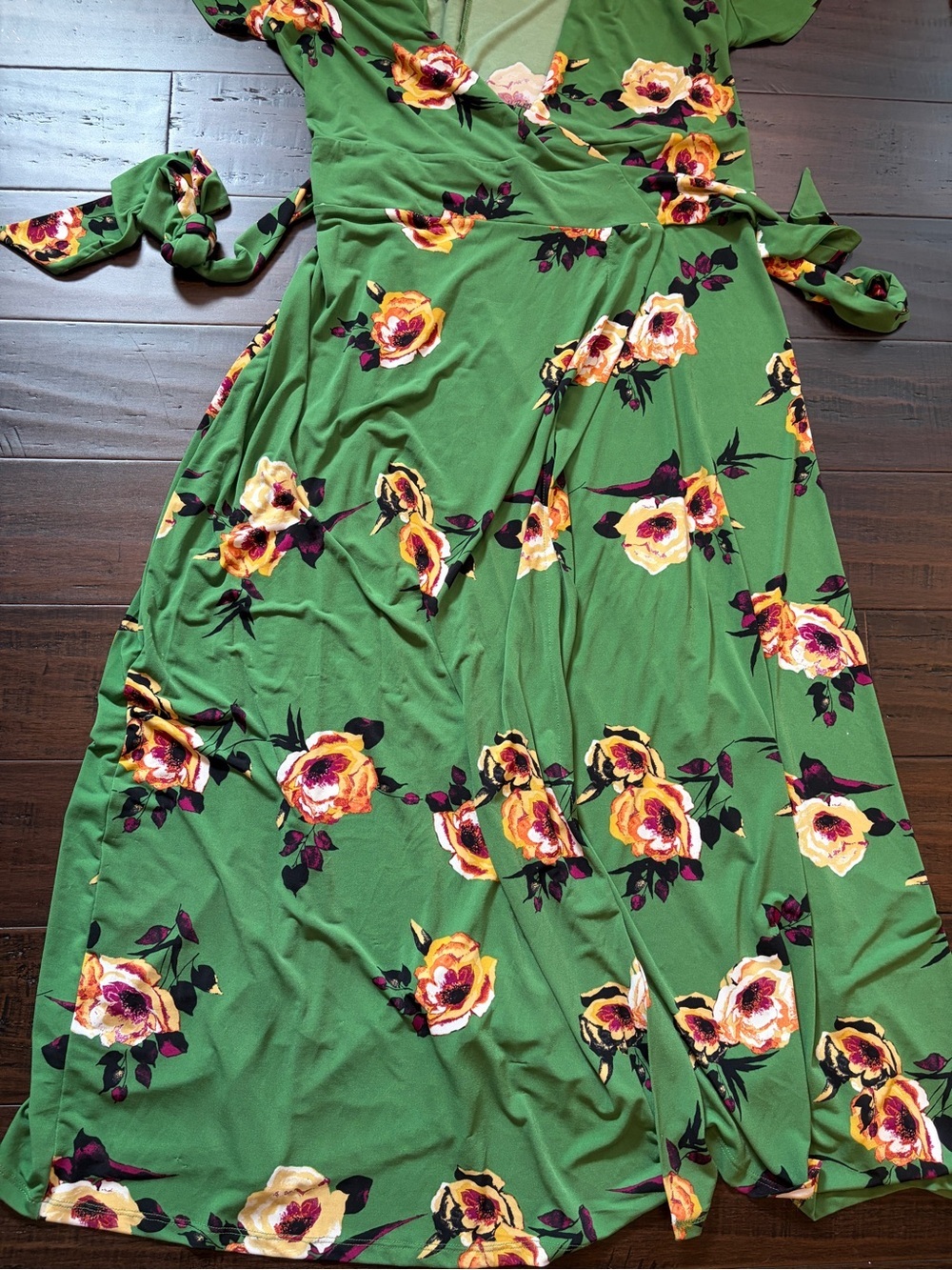 Lane Bryant Green Floral Wrap Lightweight Flowy Summer Vacation Girly Maxi Dress - Picture 3 of 6